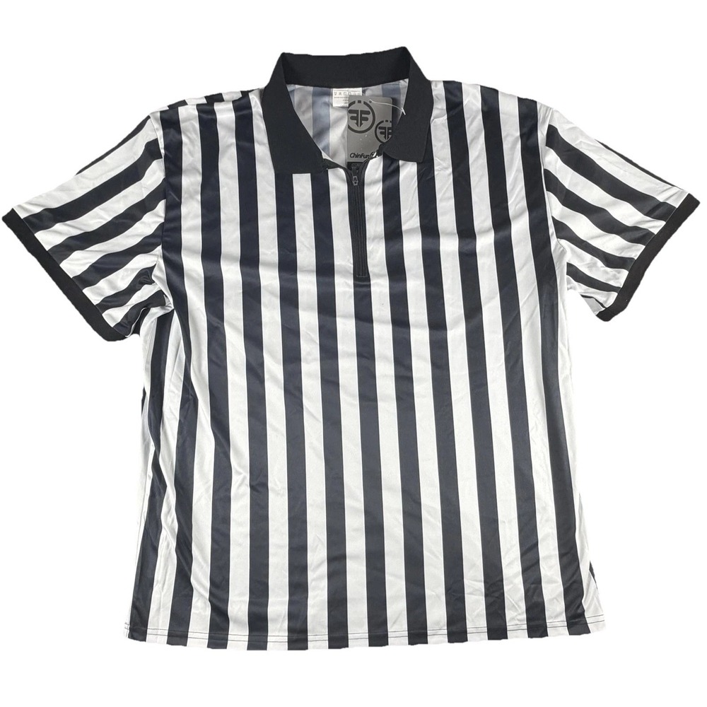 ChinFun Polo Shirt Mens XL Black Stripe Referee 1/4 Zip Lightweight Sports